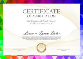 certificado o diploma de terminación diseño modelo blanco antecedentes vector ilustración