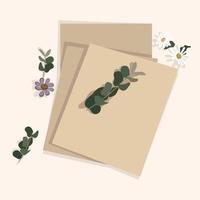Illustration with several sheets of vintage paper on a white background with branches and flowers. Worn old paper. vector illustration. Printing for banners, flyers.