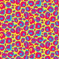 Vector large leopard pattern, seamless background, classic print. Abstract skin of a wild cat. Spots. Bright uneven spots of different shades. Printing on paper and textiles. Yellow, Blue, Pink