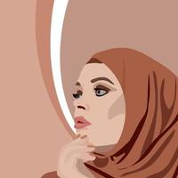 hijab día. musulmán mujer en hiyab un árabe mujer. contento hijab día. vector ilustración de un niña en un Pañuelo. bandera, volantes, impreso productos