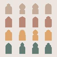 un colección de islámico ventanas y arcos en el oriental Ramadán estilo con un moderno diseño. oriental paleta. islam, India, oriental países. un grande conjunto de ventanas y puertas de diferente color vector