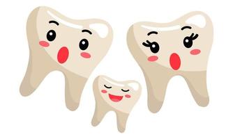 Cute toothy surprised growing. Crooked, surprised teeth with emotions. Girl, boy surprised and joyful growing small tooth on a white background. Teeth in a flat style vector