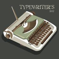 World Writer's Day. Writer's Day. Typewriter with printed text. A banner of the World Writers' Day with a green retro typewriter. Flat vector illustration.