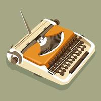 Stylish retro typewriter in bright orange colors as an element for a banner, a flyer and a postcard for the holiday. Writer's Day, poet's Day. Bright equipment on a green background. vector