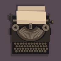 An old typewriter with sheets inside. Writer's Day, poet's Day. A black old typewriter with sheets inside. Vector illustration on a dark background. Banner, postcard