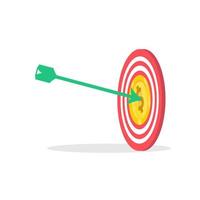 Target with arrow and pile of gold coins. Goal setting. Smart goal. Business target concept. Achievement and success. Vector illustration in flat style