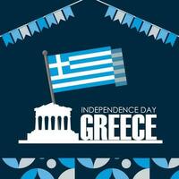 Grecia independencia día bandera con griego bandera colores tema antecedentes y geométrico resumen retro moderno diseño. múltiple paisajes de Grecia, celebracion de independencia día. vector