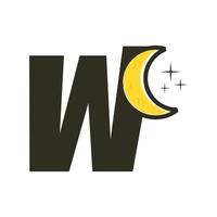 Initial W Moon Logo vector
