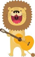 Funny lion cartoon playing guitar and sings vector