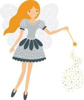 Cute fairy in flight with a magic wand vector