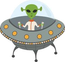 Cartoon Alien in Flying Saucer vector