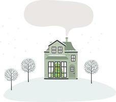 Christmas card with house, happy holidays. vector