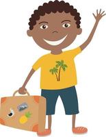 Afro American boy with a suitcase vector