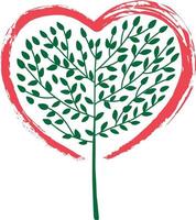 An abstract illustration of a tree growing in the shape of a heart concept design. Brush strokes in the shape of a heart vector