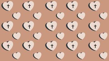 A seamless pattern of yellow and black hearts with little crosses in the middle, and a minimalist brown background. vector
