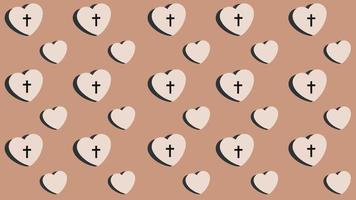 A seamless pattern of yellow and black hearts with little crosses in the middle, and a minimalist brown background. vector