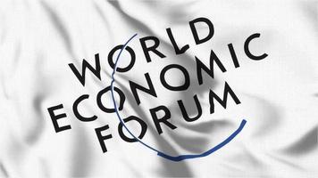 National 3d World Economic Forum flag waving. Sign of WEF seamless loop animation. Realistic World Economic Forum Flag background. Footage video for film, news