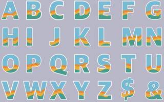 a B C alfabeto fuente azul naranja verde blanco frontera fuente capital letra vector conjunto