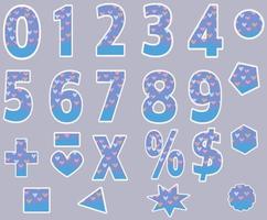 0 - 9 number alphabet font blue pink heart white border font letter vector set