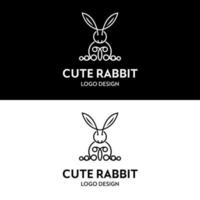 Cute rabbit drawing with long ears cartoon line art for simple flat minimalist logo clip art design vector