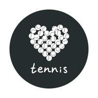 Flat vector silhouette illustration. Hand drawn tennis balls in heart shape. Love tennis