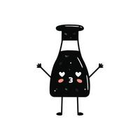 Kawaii sushi mascot in cartoon style. Cute soy sauce bottle for menu vector