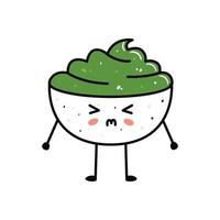 Kawaii sushi mascot in cartoon style. Cute wasabi bowl for menu vector