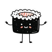 Kawaii sushi mascot in cartoon style. Cute maki with salmon for menu vector