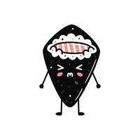 Kawaii sushi mascot in cartoon style. Cute temaki with salmon for menu vector