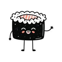 mascota de sushi kawaii en estilo de dibujos animados. lindo maki con salmón para menú vector