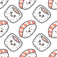 Kawaii sushi illustration. Vector flat hand drawn seamless pattern