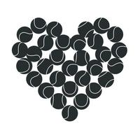 Flat vector silhouette illustration. Hand drawn tennis balls in heart shape. Love tennis