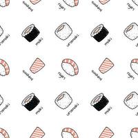Kawaii sushi illustration. Vector flat hand drawn seamless pattern
