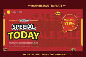 social media post template. mega sale day discount promotion banner with red 3d vector element. and text editable concepts. vector illustration