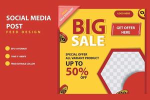 social media post template. promotion mega sale day discount with red 3d vector element. and text editable concepts. vector illustration