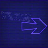 Blue arrow, direction or pointer, simple icon. Orange neon style on wall background. Light linear icon with editable stroke vector