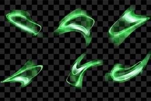 Set of green neon basic elements swirl and wavy abstract shapes vector