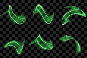 Set of green neon basic elements swirl and wavy abstract shapes vector