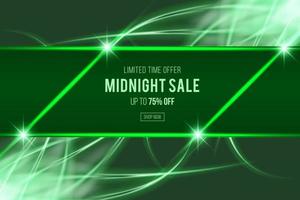 Green sale banner template background illustration , midnight sale, neon vector