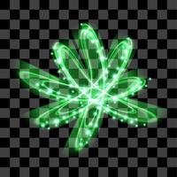 Vector green shape glowing lights on transparent background. Special effect light rays. Spark, star burst, flash. Spotlight flare. Illumination.