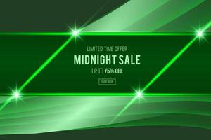 Green sale banner template background illustration , midnight sale, neon vector