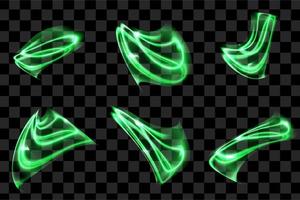 Set of green neon basic elements swirl and wavy abstract shapes vector