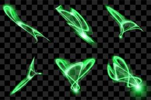 Set of green neon basic elements swirl and wavy abstract shapes vector