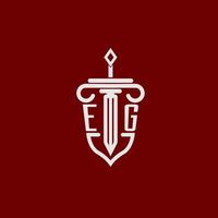 EG initial logo monogram design for legal lawyer vector image with sword and shield