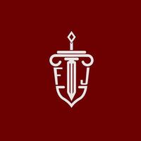 fj inicial logo monograma diseño para legal abogado vector imagen con espada y proteger