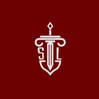 sl inicial logo monograma diseño para legal abogado vector imagen con espada y proteger