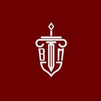 BM initial logo monogram design for legal lawyer vector image with sword and shield
