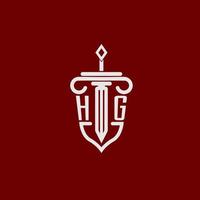 HG initial logo monogram design for legal lawyer vector image with sword and shield