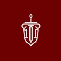 MN initial logo monogram design for legal lawyer vector image with sword and shield