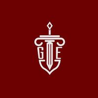 ge inicial logo monograma diseño para legal abogado vector imagen con espada y proteger